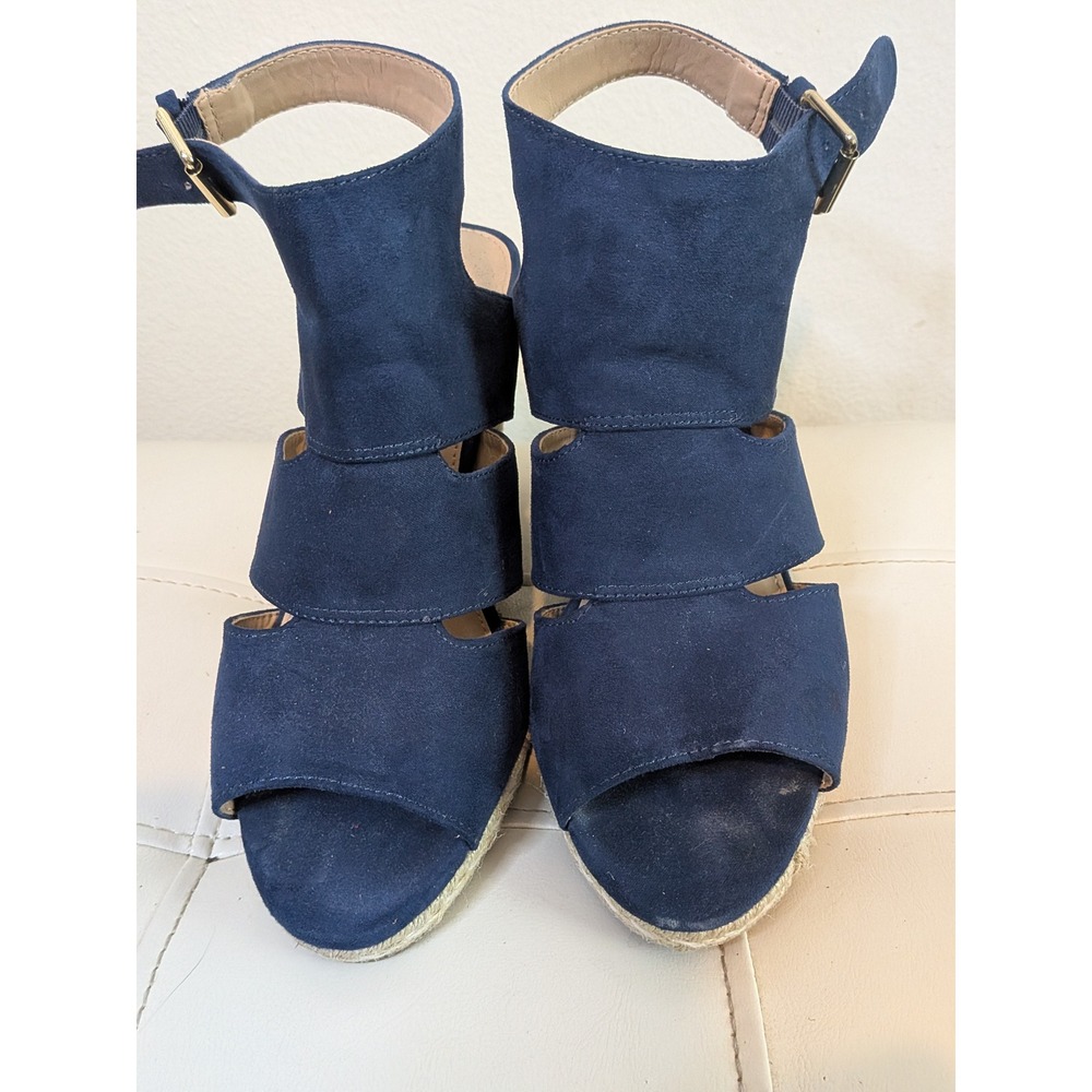 Apt 9 Womens Navy Blue Faux Suede Espadrille Wedge Sandals Size 8 Med Strappy